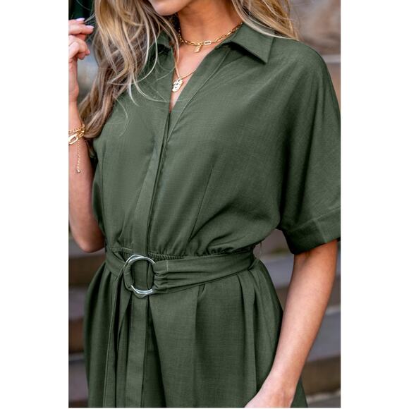 Cupshe Green Collared Short Sleeve Midi Dress- NWT - Size Small - Picture 5 of 7